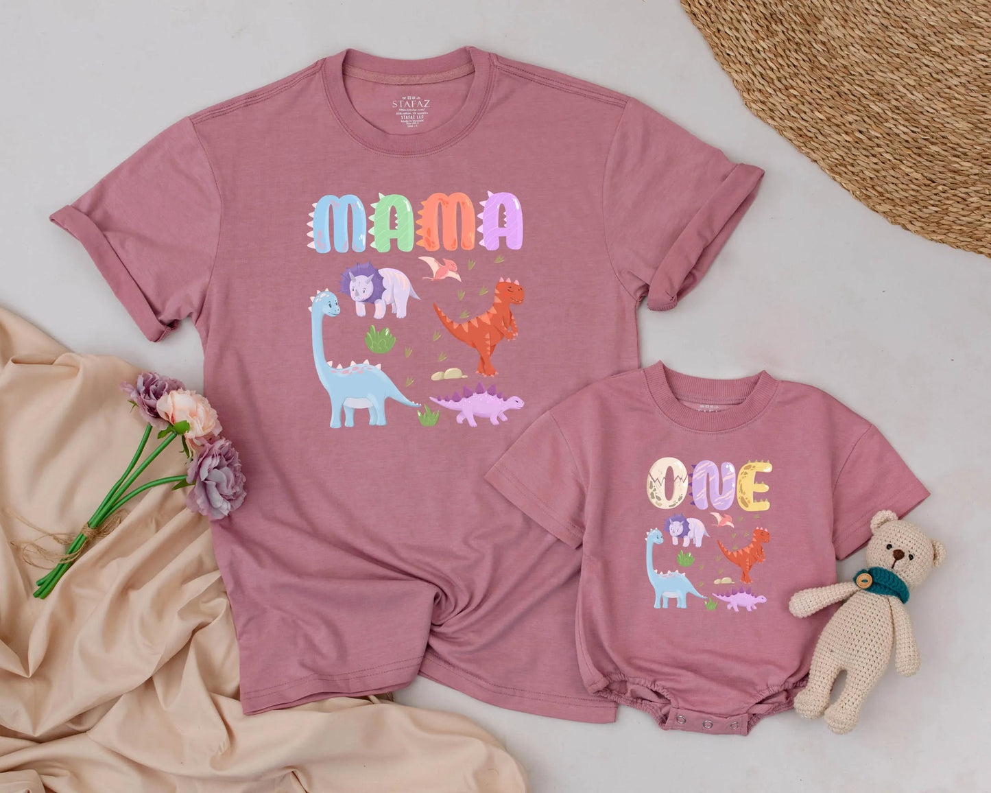 Dinosaur Family Matching Birthday Outfits Baby First Birthday Mommy and Me Colorful Jurassic Theme Party