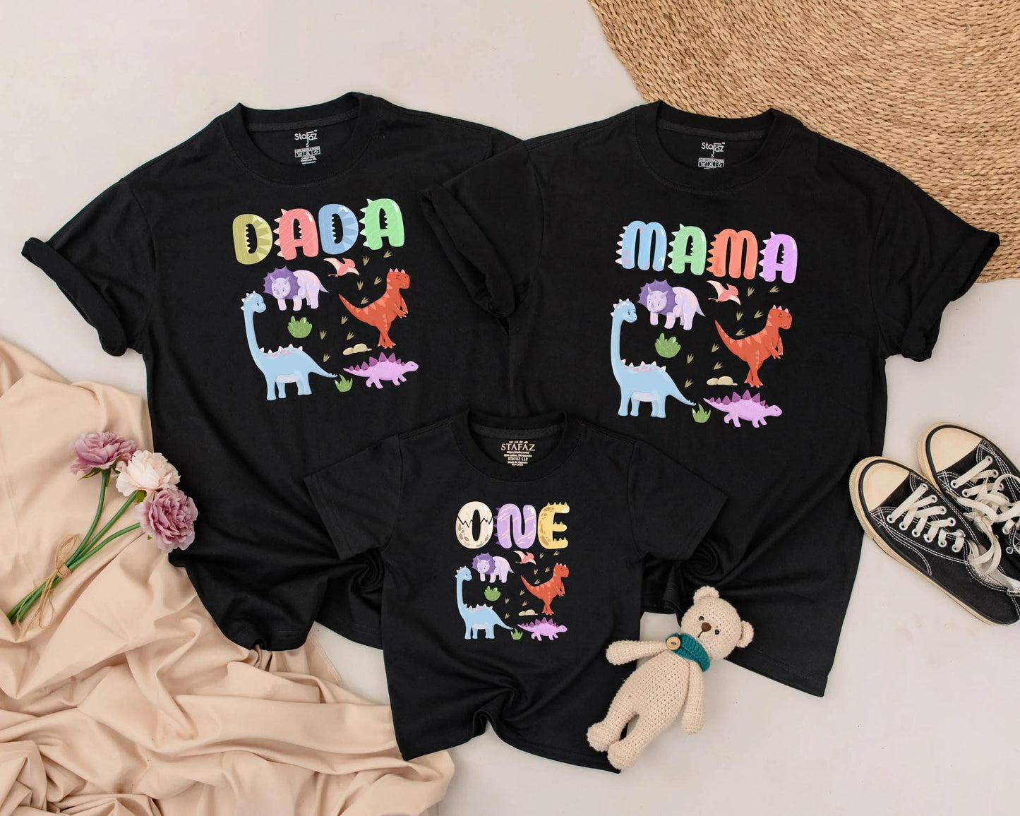Dinosaur Family Matching Birthday Outfits Baby First Birthday Mommy and Me Colorful Jurassic Theme Party