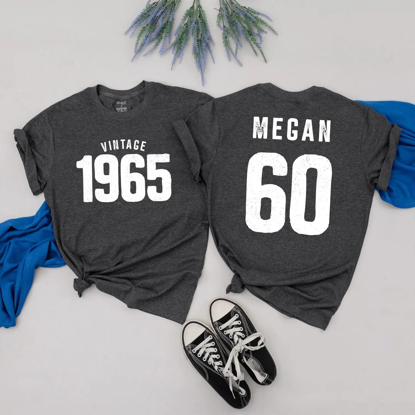 Vintage 1965 Birthday Shirt: 60th Birthday Gift for Dad & Mom - Custom Name, Born in '65, Perfect Party Outfit