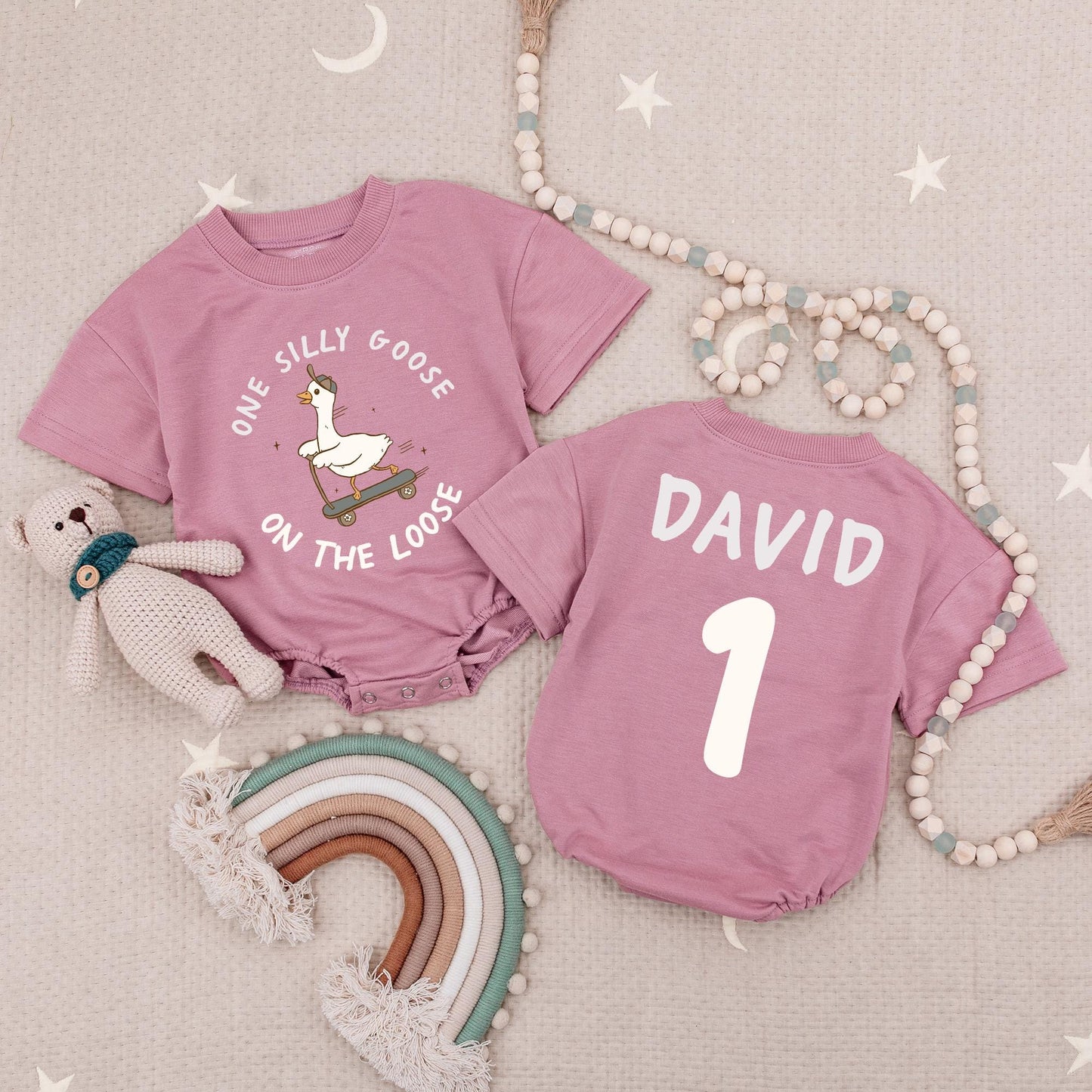 Silly Goose on the Loose Baby Romper First Birthday Outfit Cute Cartoon Scooter Bodysuit Natural Soft Cotton One Year Old Funny Farm Animal