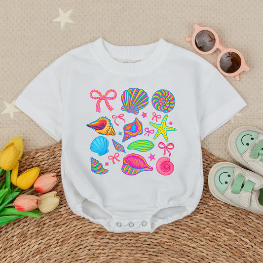 Seashell Beach Romper for Baby Girl, Summer Ocean Outfit, Cute Baby T-shirt Romper, Beach Vacation Clothes, Newborn Gift (140 chars)