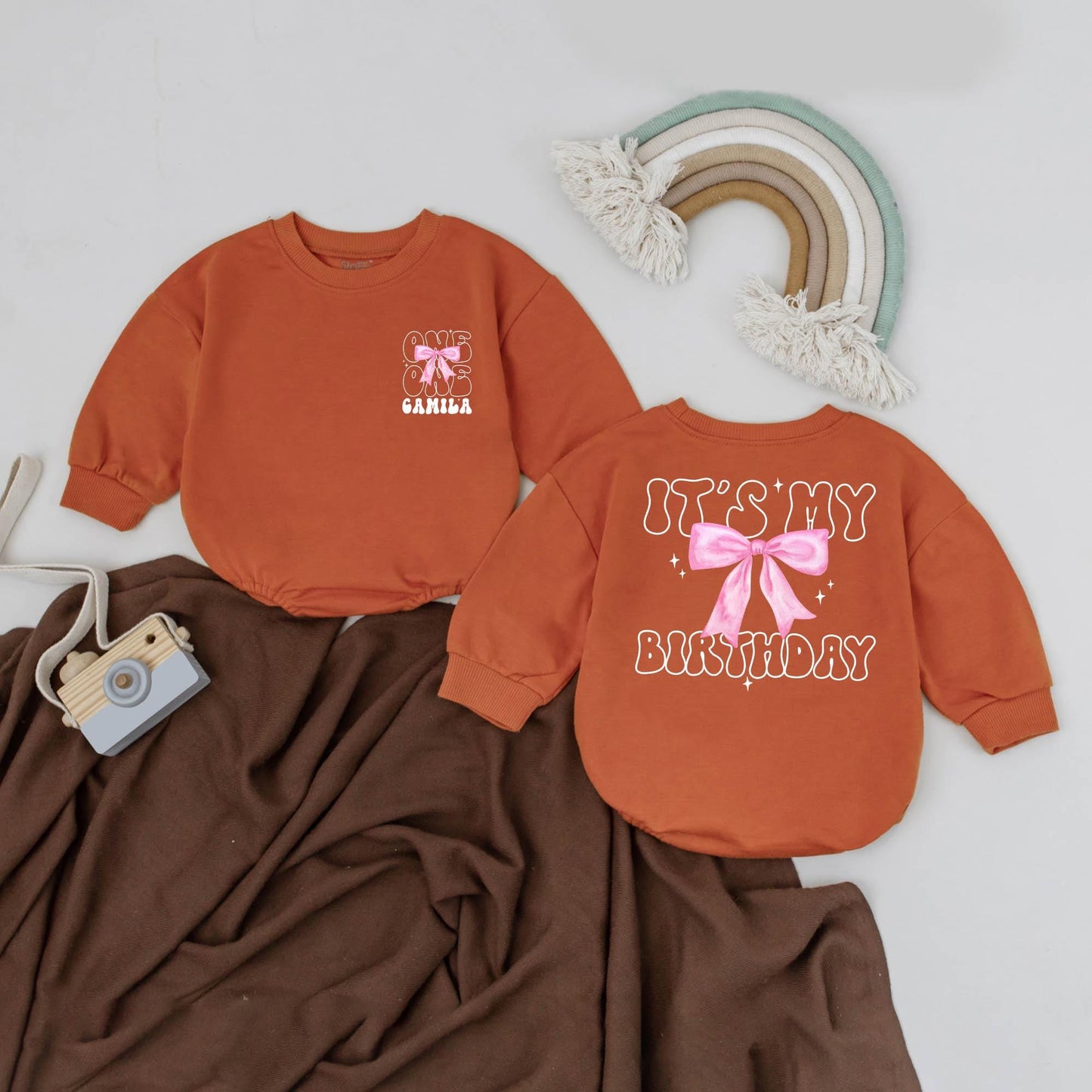 Baby Girl First Birthday Outfit: Custom Name Pink Bow Romper, It's My Birthday! One Year Gift Milestone Clothes