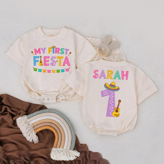 My First Fiesta Romper Custom Baby Cinco De Mayo Outfit Personalized Name Taco Tuesday Bodysuit Mexican Baby Gift