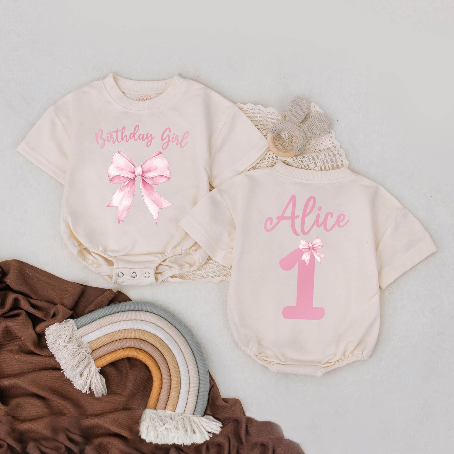 Personalized Bow Birthday Romper ā Retro Girl Outfit, Baby Bubble Romper, Cute Birthday Clothes, Baby Shower Gift