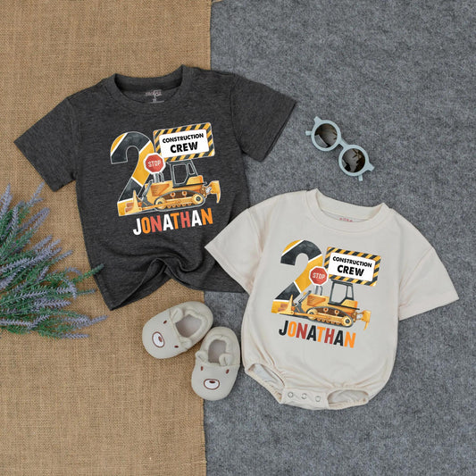Custom 2nd Birthday Truck Romper & Tee Set: Personalized Toddler Boy Outfit, Baby Gift Idea, Truck Lover Birthday Clothes