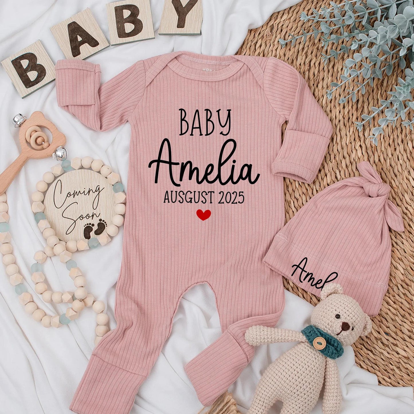 Soft Ribbed Personalized Baby Name Bodysuit Custom Newborn Outfit with Birth Month Coming Soon Baby Gift Infant Romper