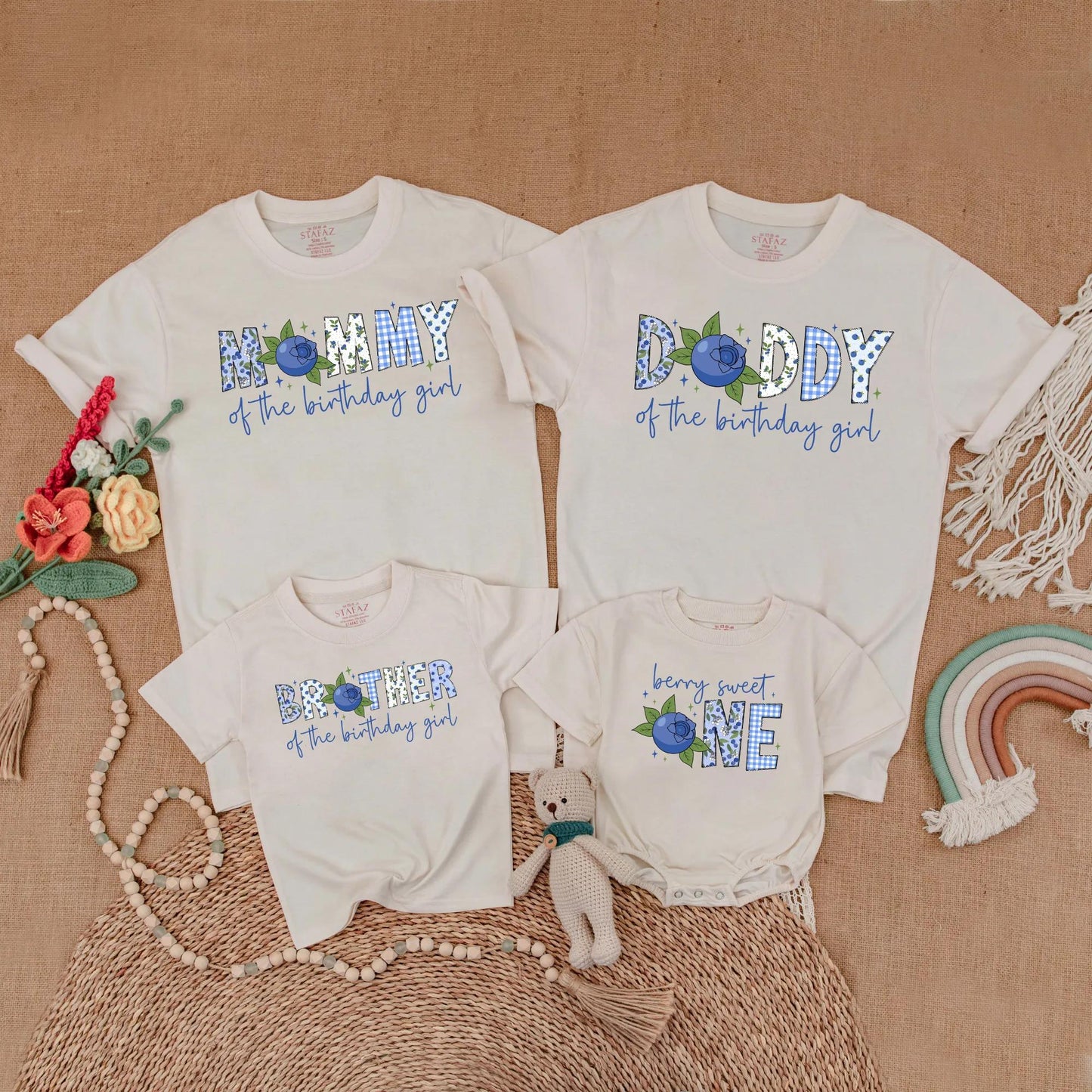 Sweet One Blueberry Birthday Matching Shirts for Family Berry First Birthday Celebration Baby Girl Party Clothes Summer
