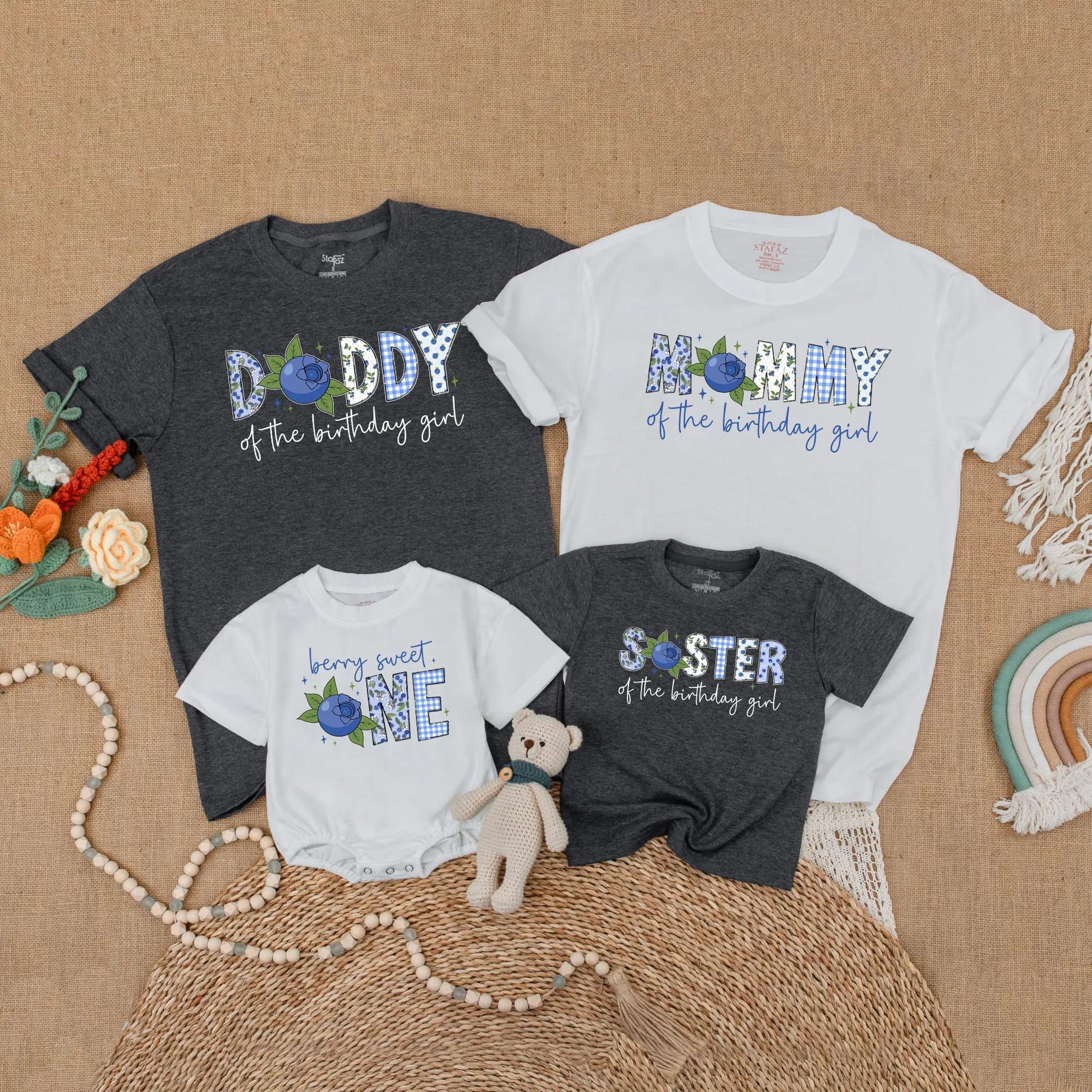 Sweet One Blueberry Birthday Matching Shirts for Family Berry First Birthday Celebration Baby Girl Party Clothes Summer