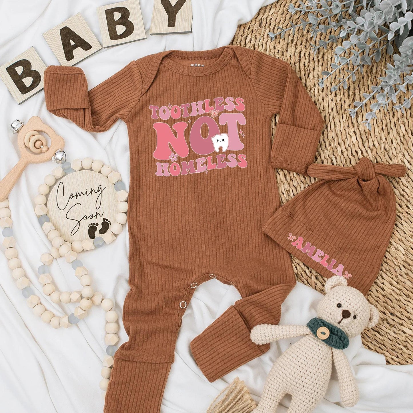 Toothless Not Homeless Funny Baby Bodysuit Cute Newborn Girl Pink Outfit Adorable Baby Shower Gift Hilarious Infant Clothes Soft Cotton