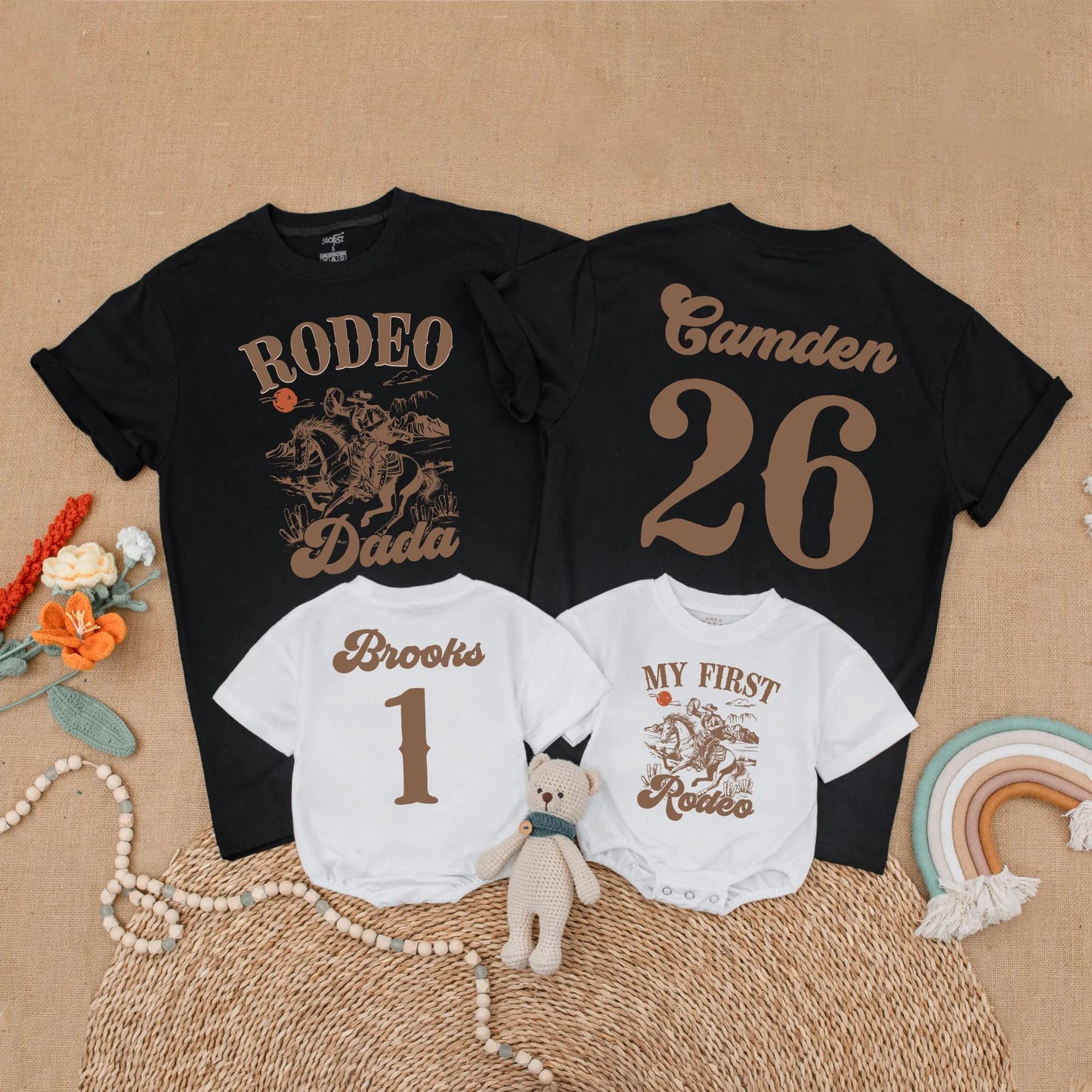 My First Rodeo Birthday Matching Family Shirts Western Theme Cowboy Cowgirl Outfit 1st Birthday Party Mom & Me