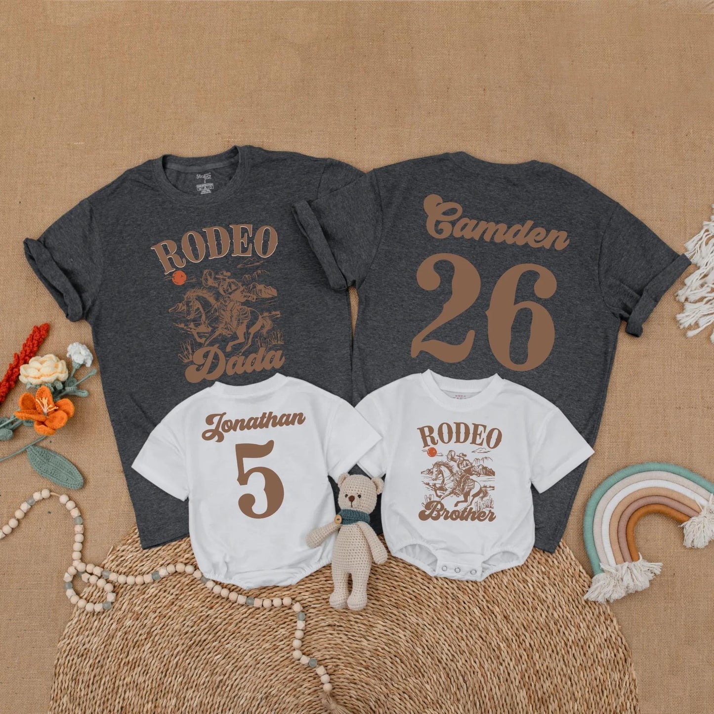 My First Rodeo Birthday Matching Family Shirts Western Theme Cowboy Cowgirl Outfit 1st Birthday Party Mom & Me