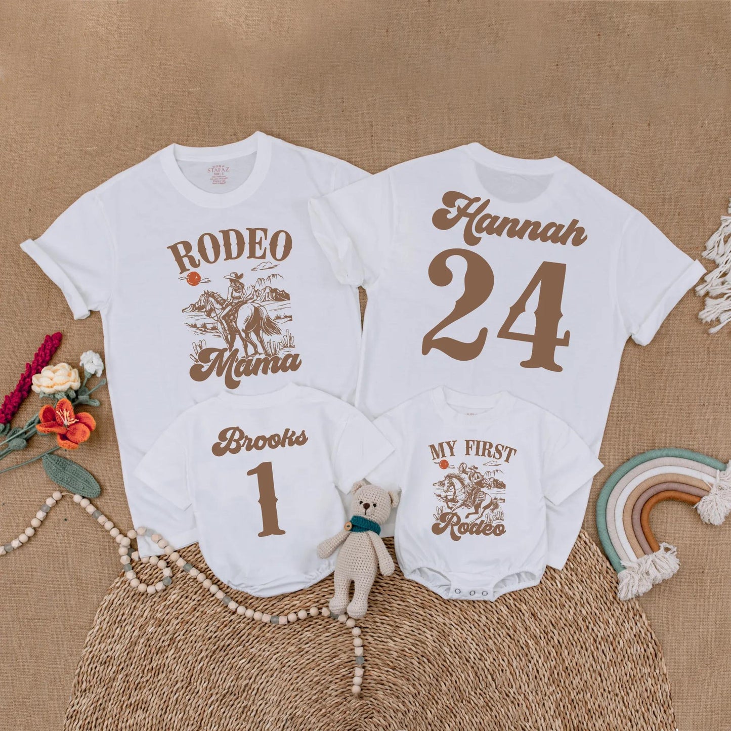 My First Rodeo Birthday Matching Family Shirts Western Theme Cowboy Cowgirl Outfit 1st Birthday Party Mom & Me