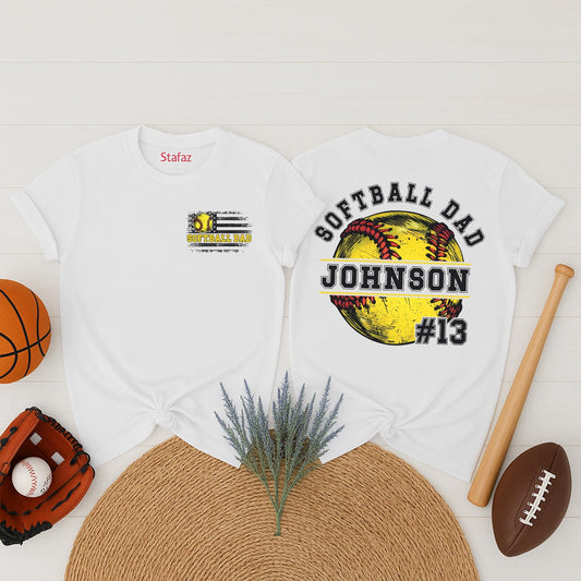 Personalized Softball Dad Shirt – Custom Name and Number Softball Tee – Perfect Gift for Softball Fathers – Support Your Player in Style