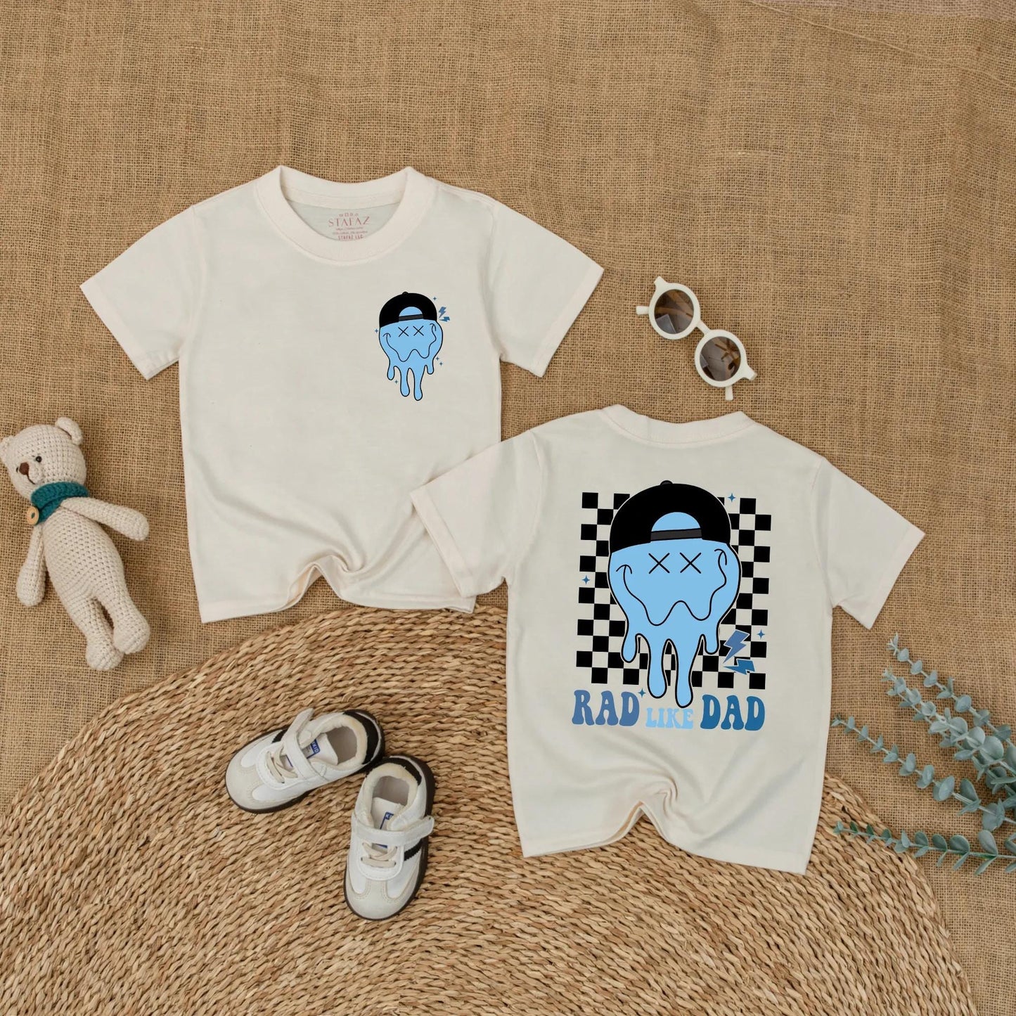 Rad Like Dad Baby Romper Smiley Face Bodysuit Cute Father's Day Boy Outfit Toddler Clothes Bubble Romper Perfect Gift for Dad New Daddy