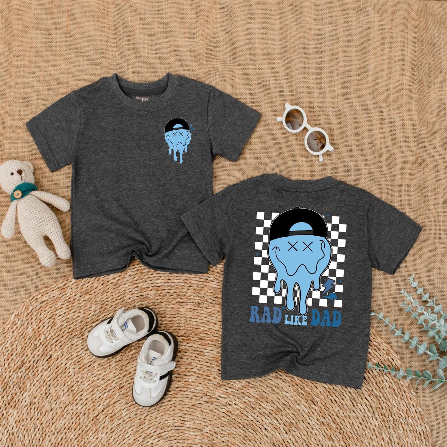 Rad Like Dad Baby Romper Smiley Face Bodysuit Cute Father's Day Boy Outfit Toddler Clothes Bubble Romper Perfect Gift for Dad New Daddy