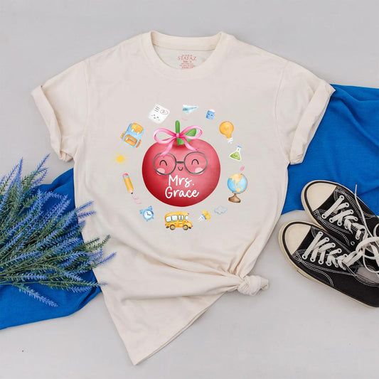 Custom Apple Teacher Shirt Cute Back to School Outfit Personalized Name Elementary Teacher Appreciation Gift School Day
