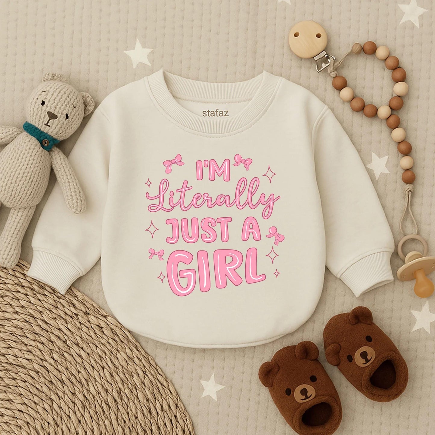 I'm Literally Just A Girl Long Sleeve Bubble Romper Funny Baby Girl Outfit Cozy Newborn Gift Cute Baby Shower Clothes Trendy Bodysuit Summer