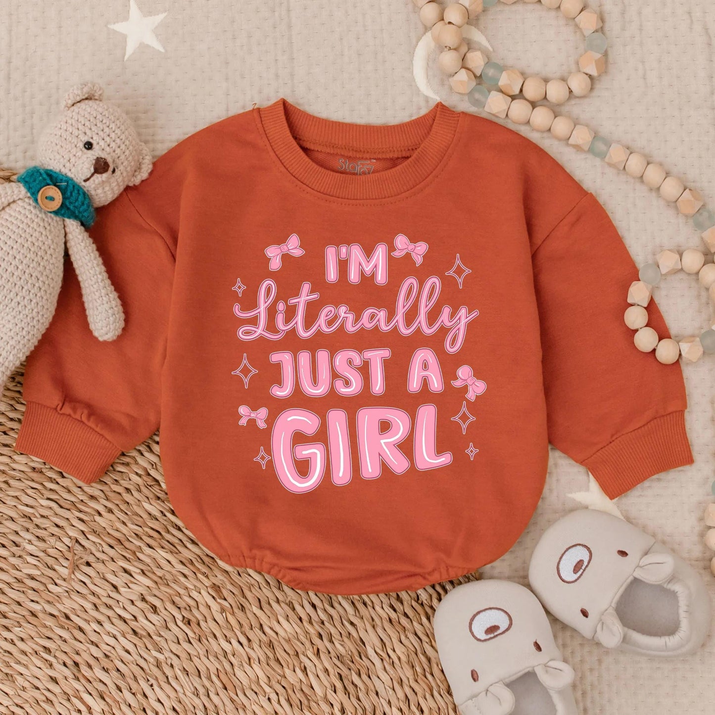 I'm Literally Just A Girl Long Sleeve Bubble Romper Funny Baby Girl Outfit Cozy Newborn Gift Cute Baby Shower Clothes Trendy Bodysuit Summer