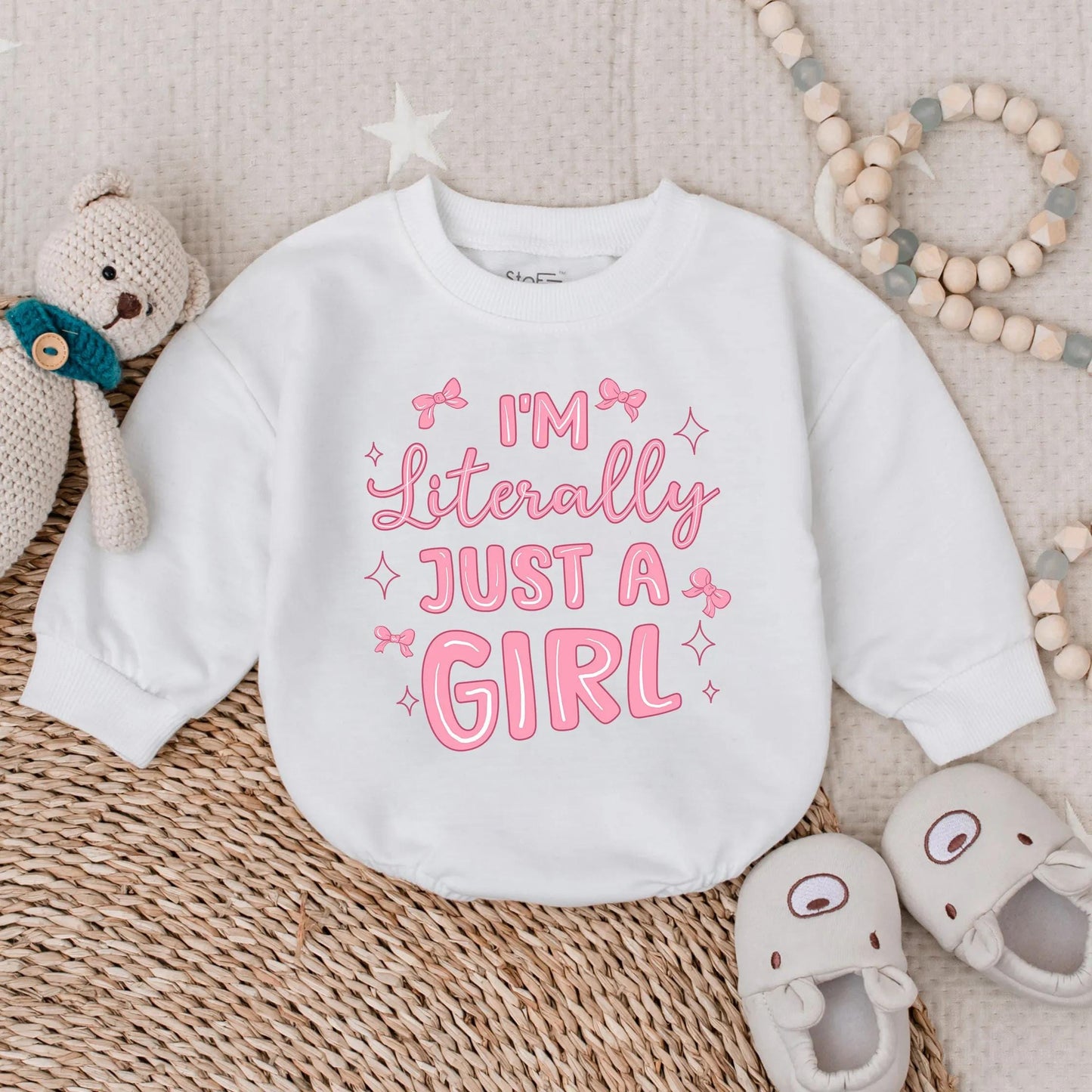 I'm Literally Just A Girl Long Sleeve Bubble Romper Funny Baby Girl Outfit Cozy Newborn Gift Cute Baby Shower Clothes Trendy Bodysuit Summer