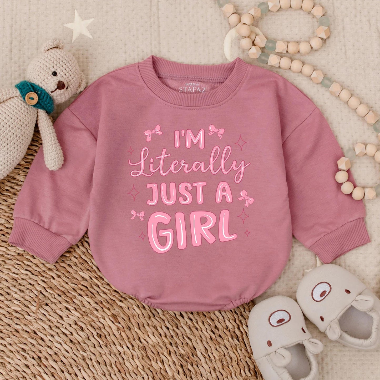 I'm Literally Just A Girl Long Sleeve Bubble Romper Funny Baby Girl Outfit Cozy Newborn Gift Cute Baby Shower Clothes Trendy Bodysuit Summer