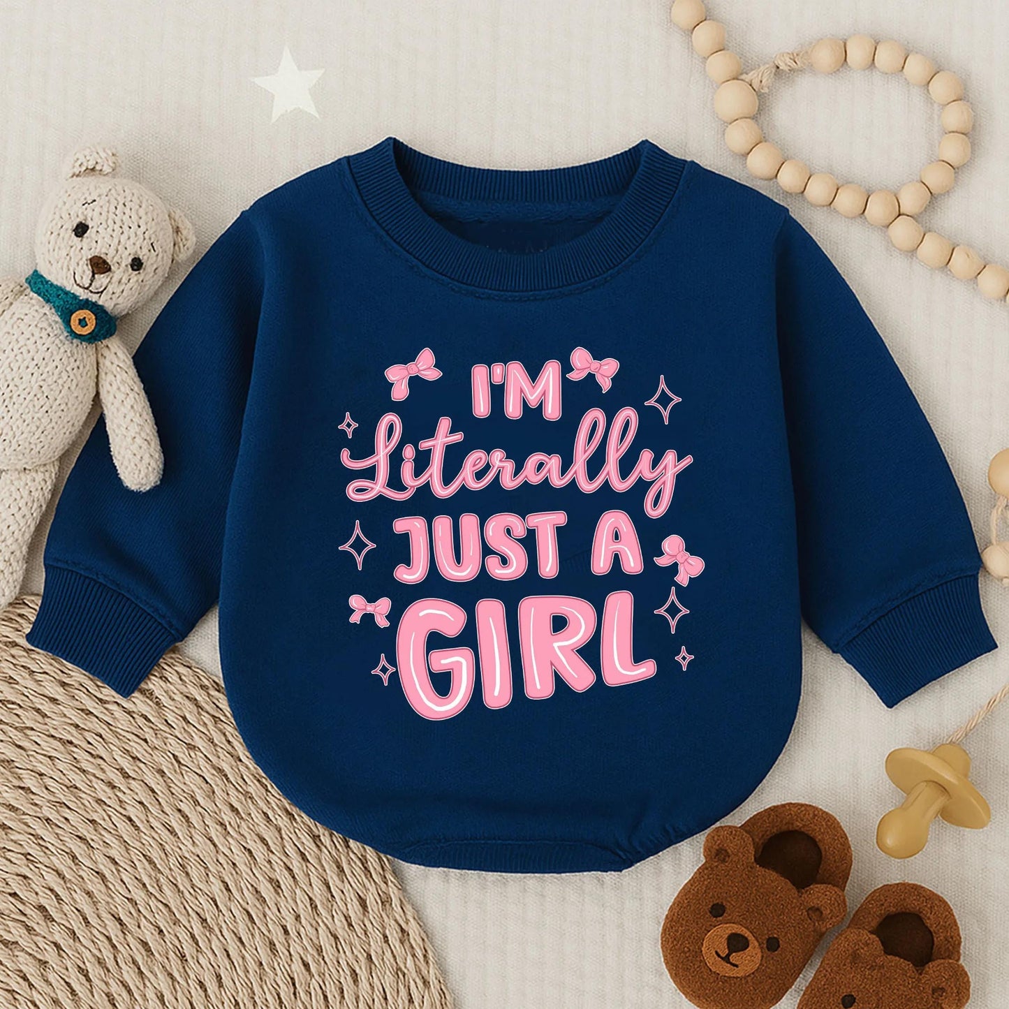 I'm Literally Just A Girl Long Sleeve Bubble Romper Funny Baby Girl Outfit Cozy Newborn Gift Cute Baby Shower Clothes Trendy Bodysuit Summer