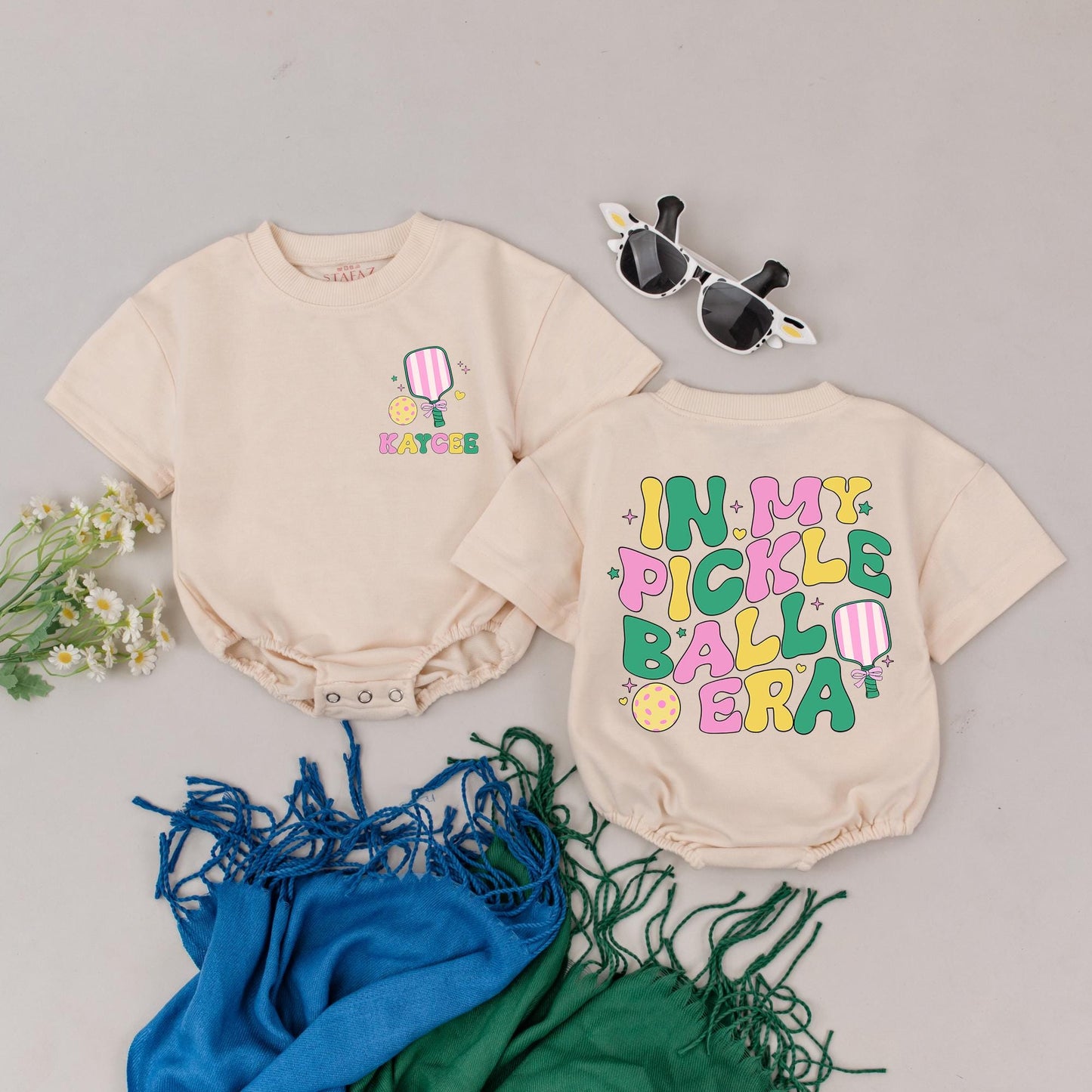 Personalized Pickleball Era Romper Custom Name Infant Outfit Funny Baby Shower Gift for Boys Girls