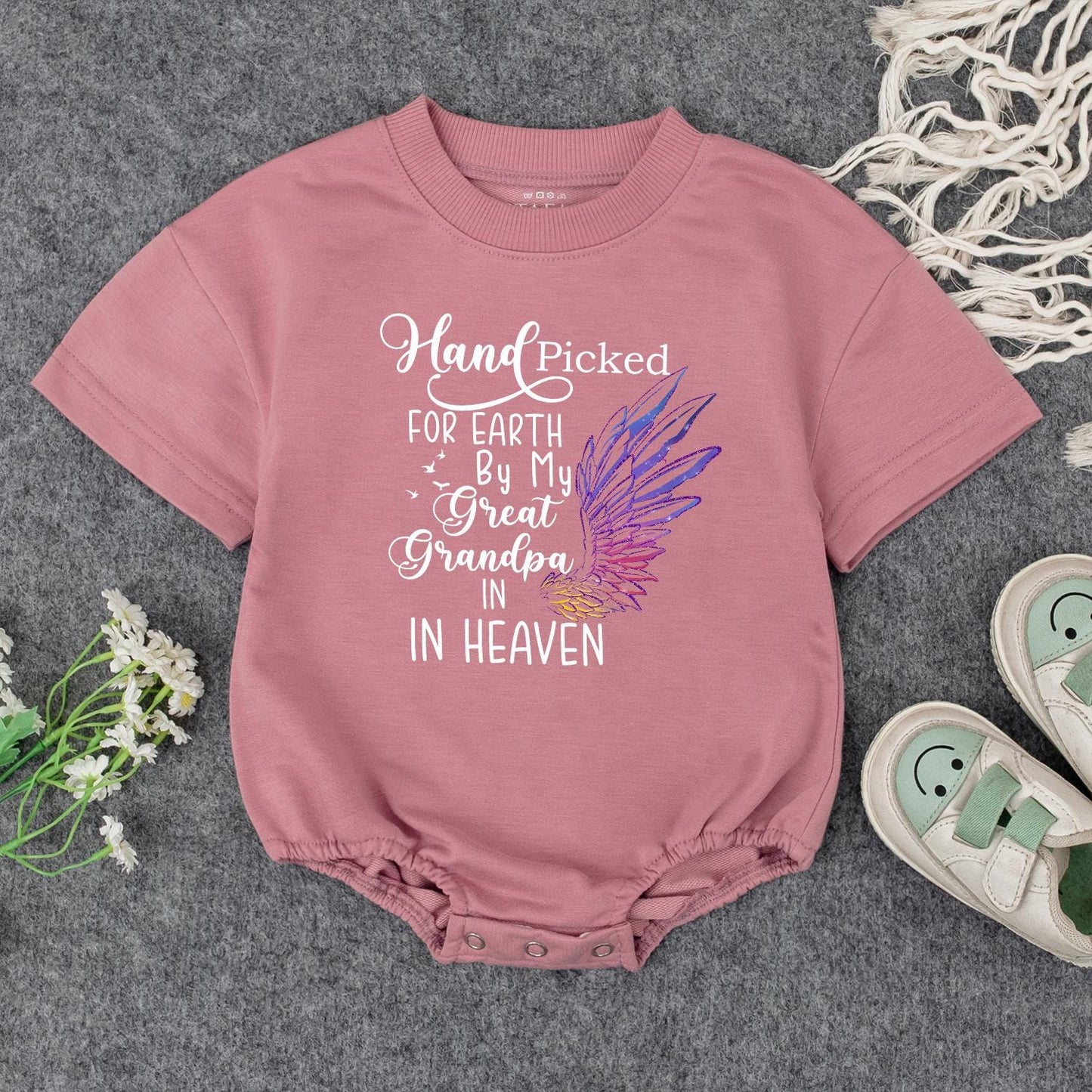 Hand Picked for Earth Baby Romper From Heaven Newborn Bodysuit, Custom Grandpa's Kiss Gift for Baby Shower, Announcement, Girl or Boy Bubble Romper