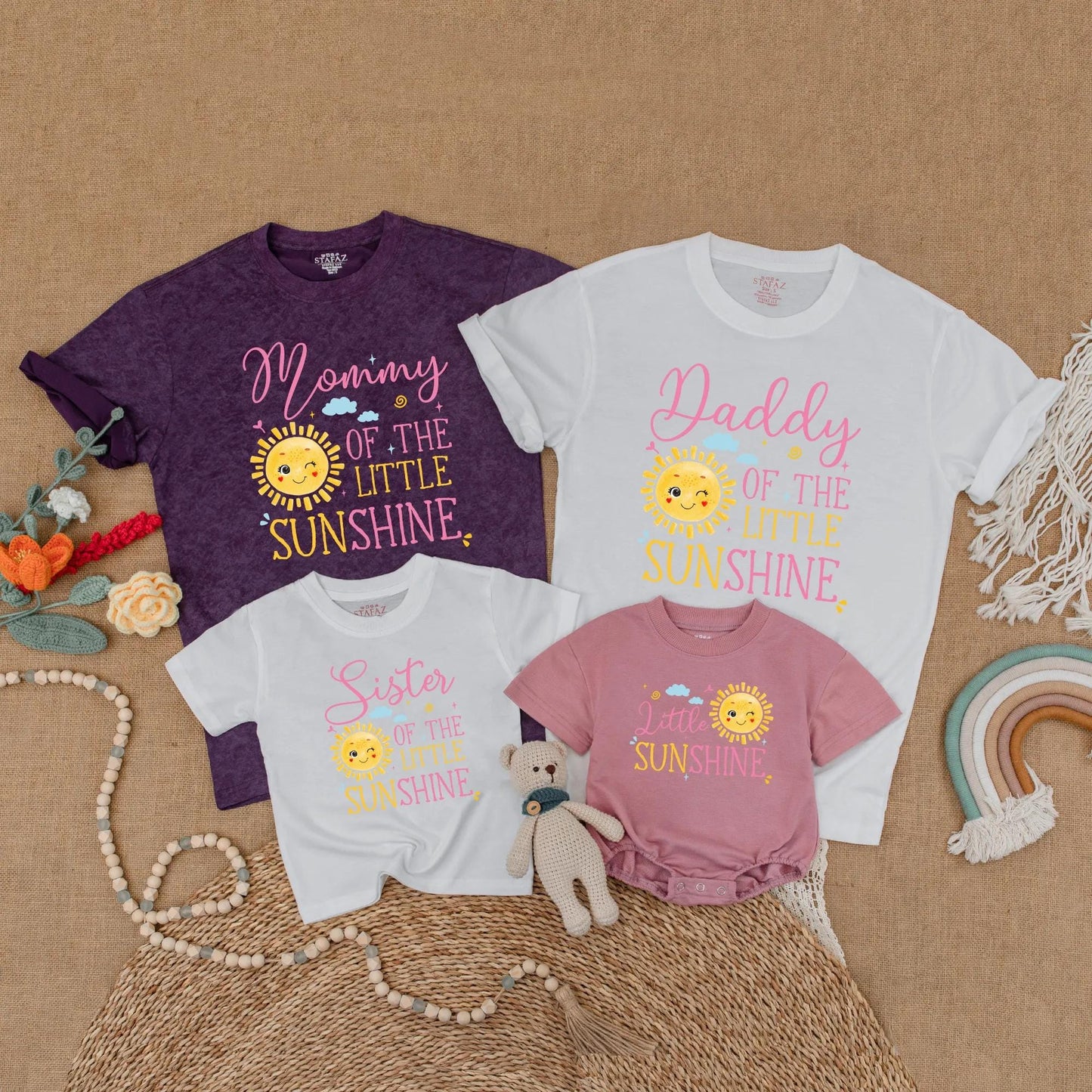 First Birthday Little Sunshine Family Matching Shirts Baby Girl Trip Around The Sun Party Outfit Toddler Girl Boho Sun Birthday Gift