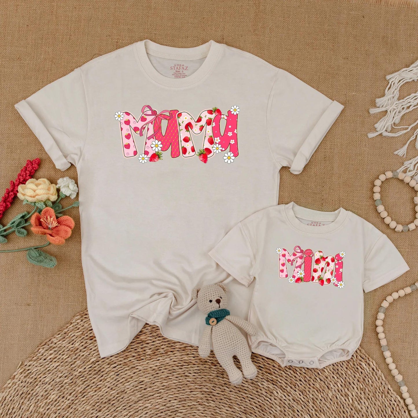 Strawberry Mama and Mini Matching Shirts Cute Floral Summer Outfits Berry First Birthday Mommy and Me Clothes