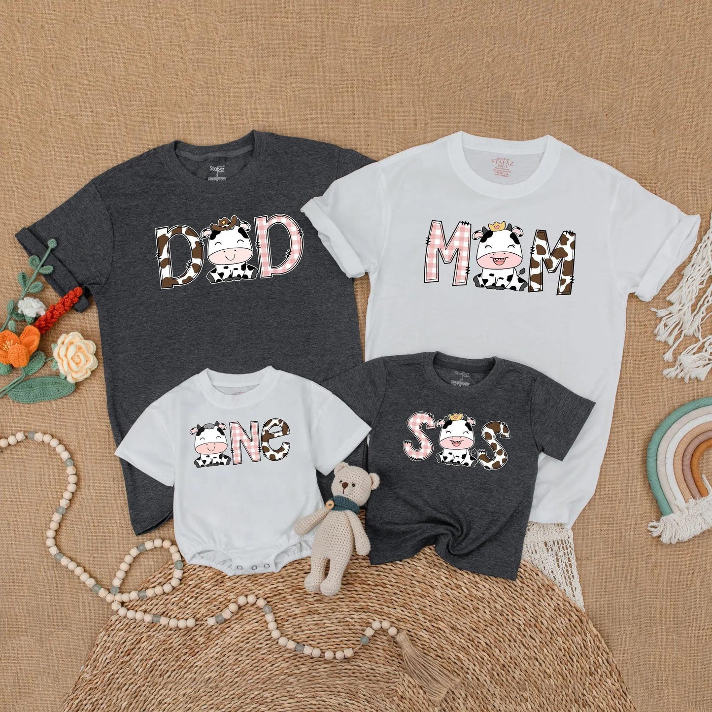 Cow Family Birthday Shirt Boho Farm First Birthday Outfit Mommy and Me Matching Western Gift