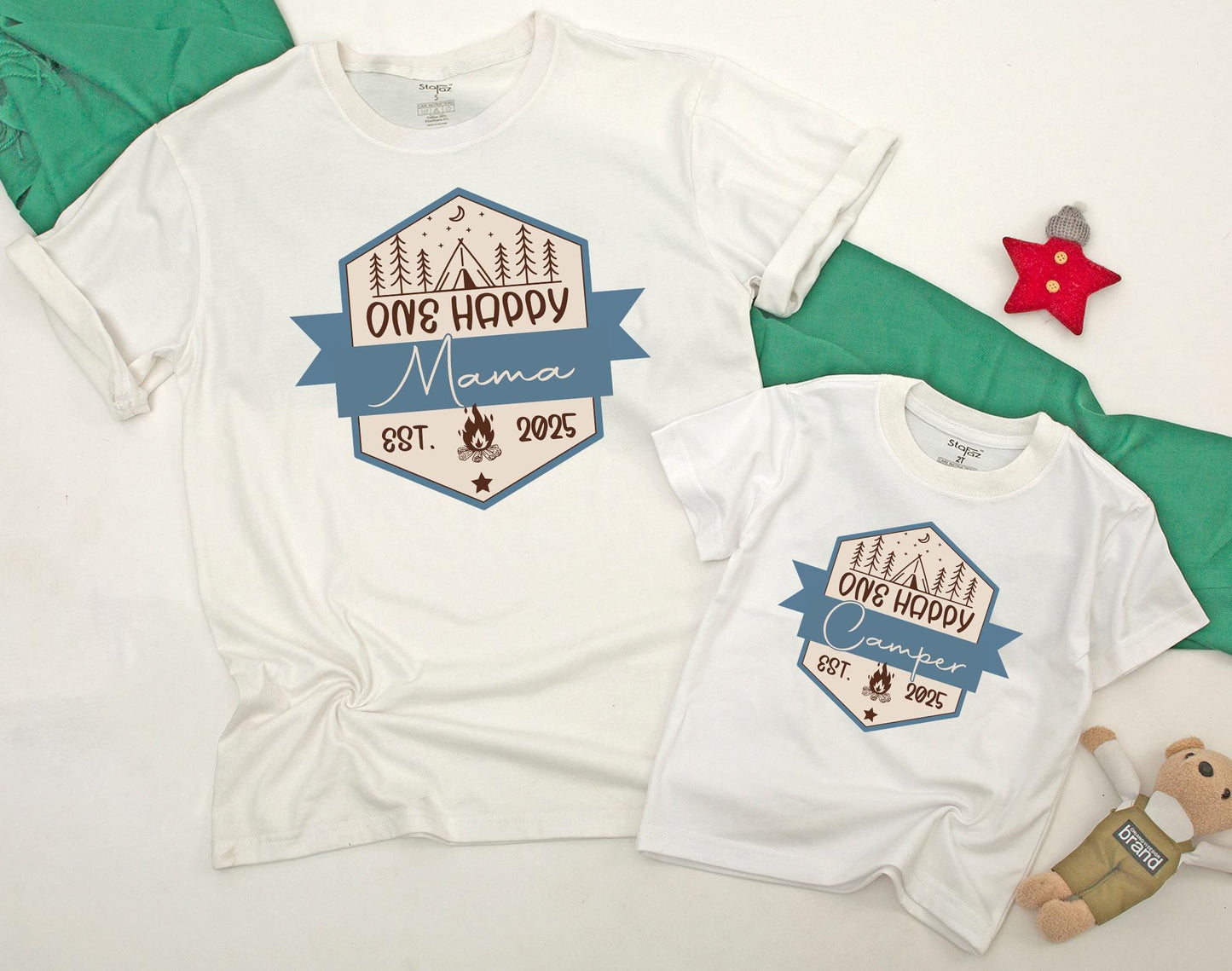 One Happy Camper Family Matching Shirts First Birthday Outfit for Mom Dad Baby Boy Girl Camping Theme Party Celebration Comfortable Cotton