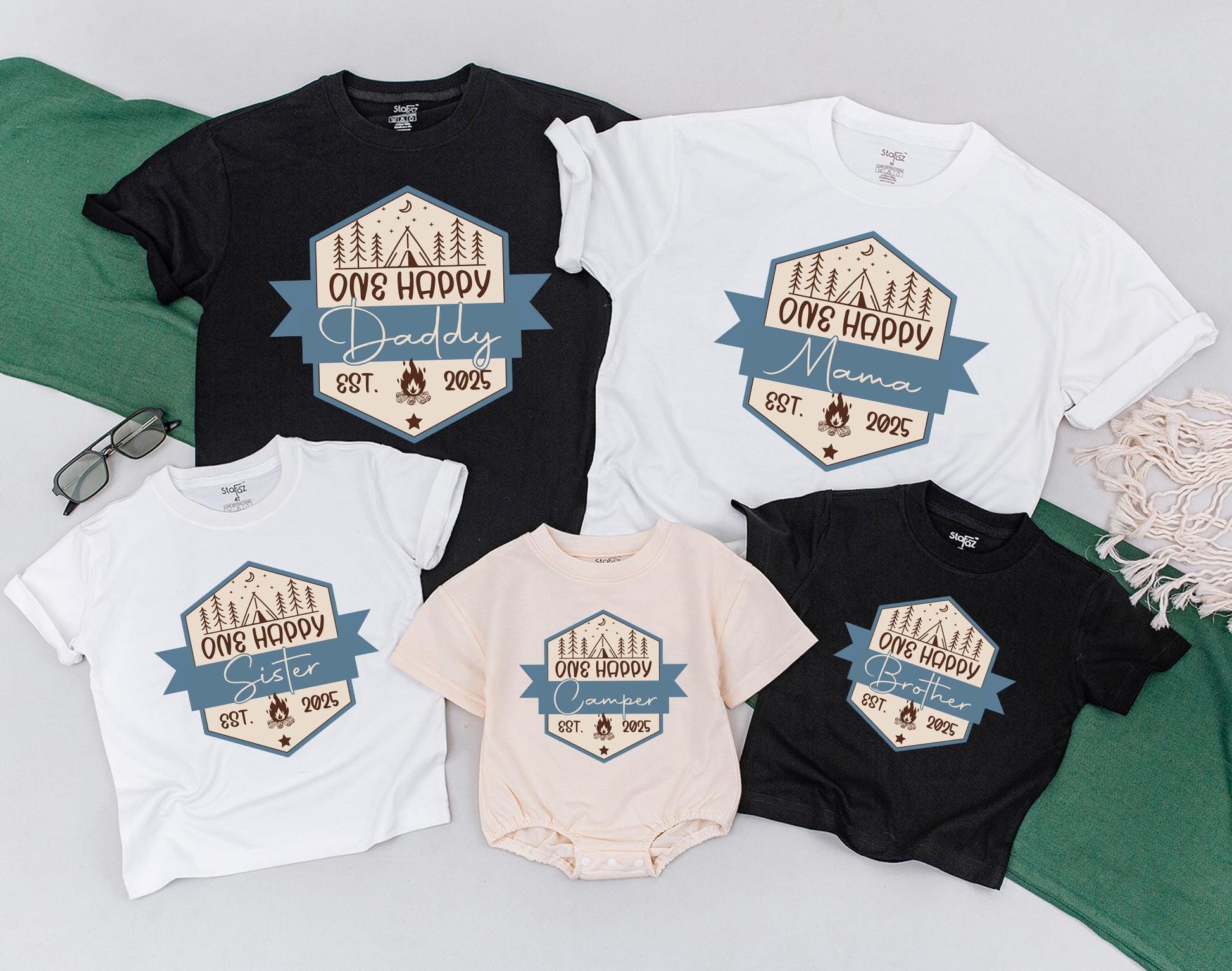 One Happy Camper Family Matching Shirts First Birthday Outfit for Mom Dad Baby Boy Girl Camping Theme Party Celebration Comfortable Cotton