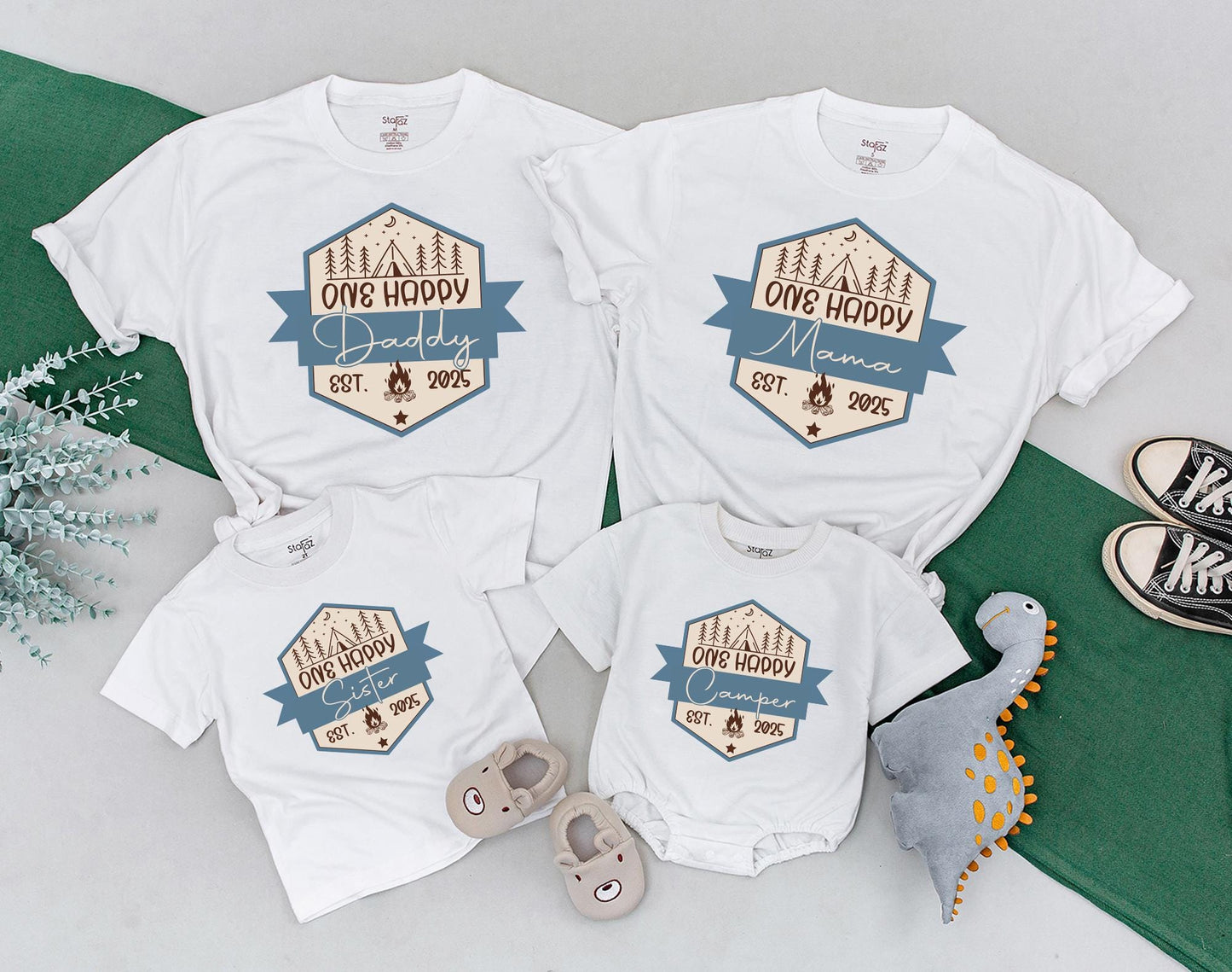 One Happy Camper Family Matching Shirts First Birthday Outfit for Mom Dad Baby Boy Girl Camping Theme Party Celebration Comfortable Cotton