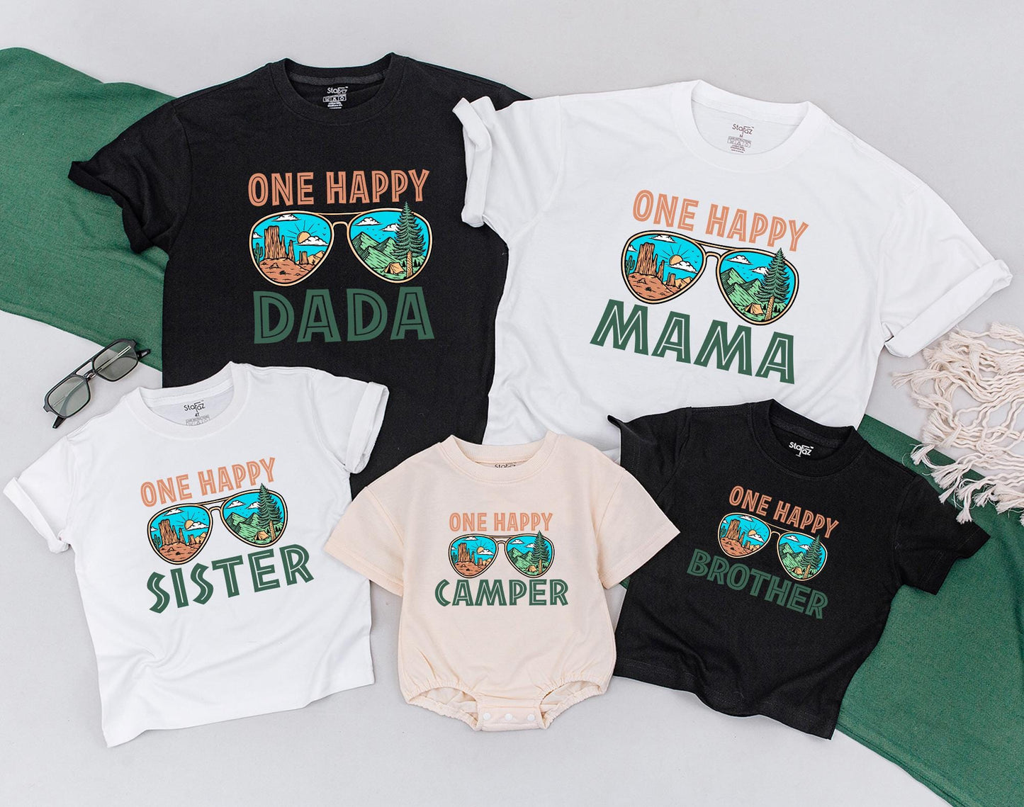 One Happy Camper First Birthday Shirts Family Matching Outfit Set Camping Crew Celebration Clothes for Mom Dad Boy Girl One Year Old Vacation Trip