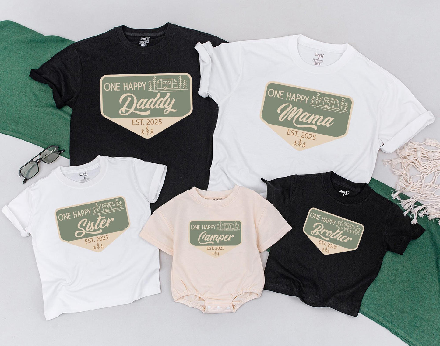 One Happy Camper 1st Birthday Family Shirts | Matching Boy Outfit, First Camper Birthday Baby Romper, Camp Birthday Tee Gift (136 chars)