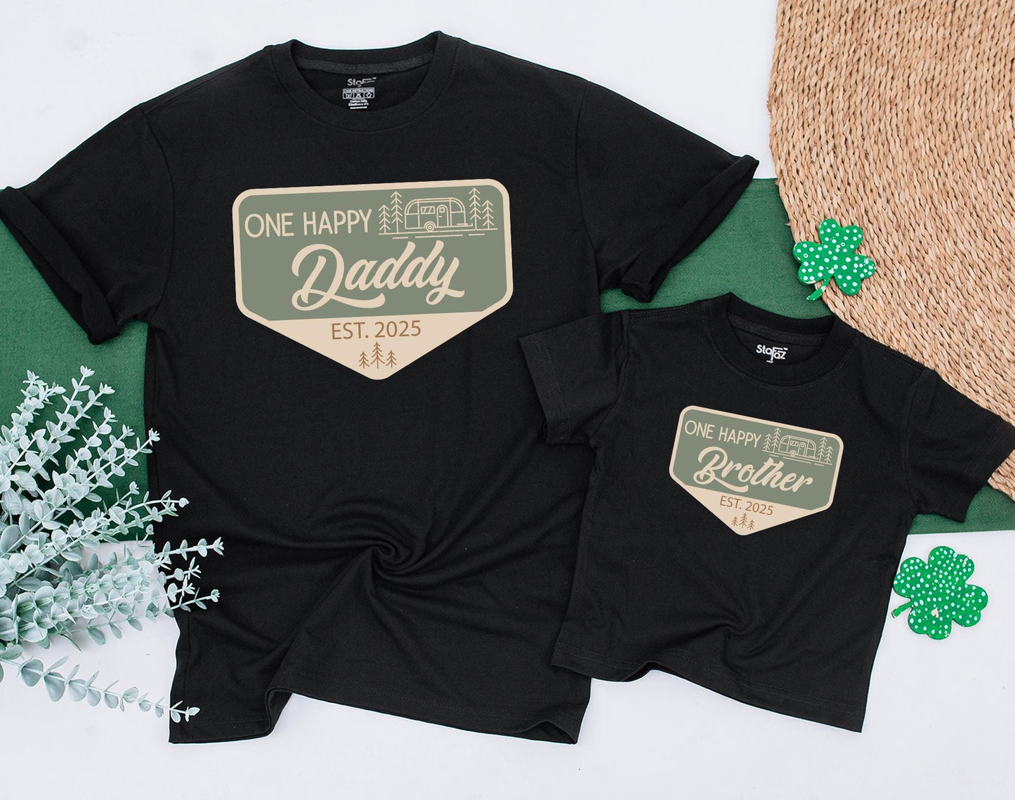 One Happy Camper 1st Birthday Family Shirts | Matching Boy Outfit, First Camper Birthday Baby Romper, Camp Birthday Tee Gift (136 chars)