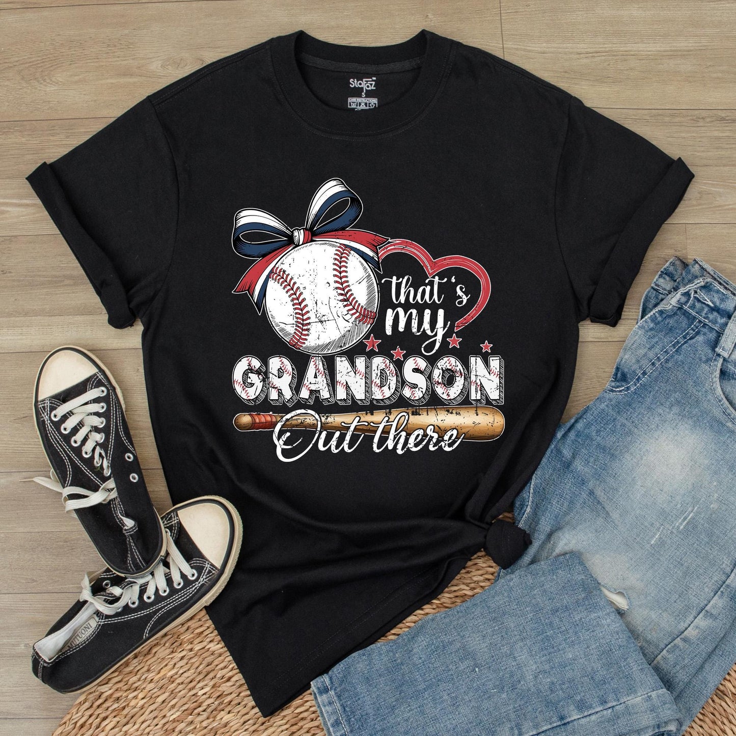 Custom "That's My Grandson Out There" Baseball Grandparent T-Shirt, Lover Fan Tee with Front & Back Print for Season Gift
