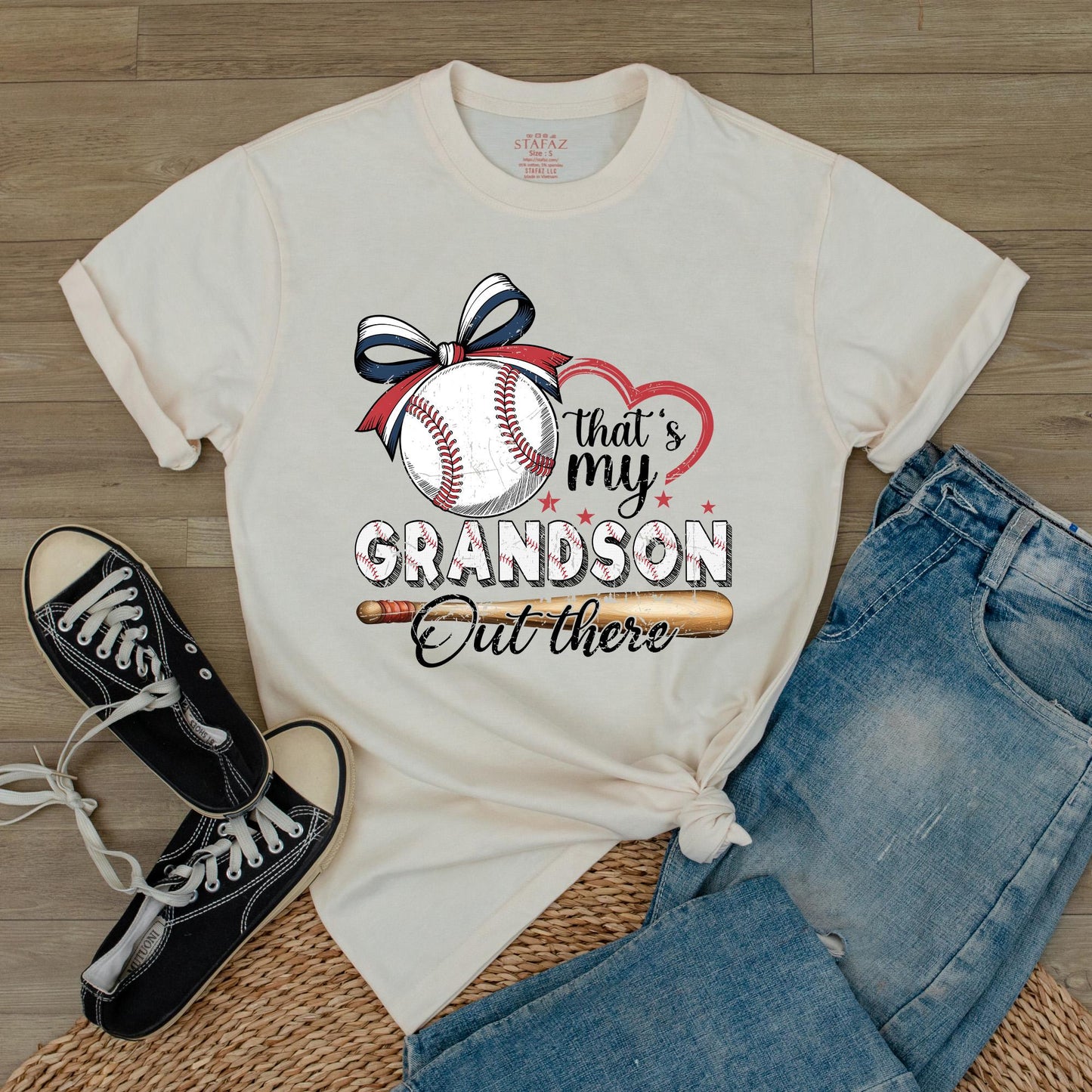 Custom "That's My Grandson Out There" Baseball Grandparent T-Shirt, Lover Fan Tee with Front & Back Print for Season Gift