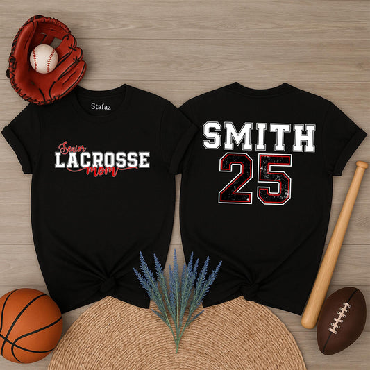 Personalized Lacrosse Mom T-Shirt Your Name & Number Spirit Wear Custom Lacrosse Team Fan Gift
