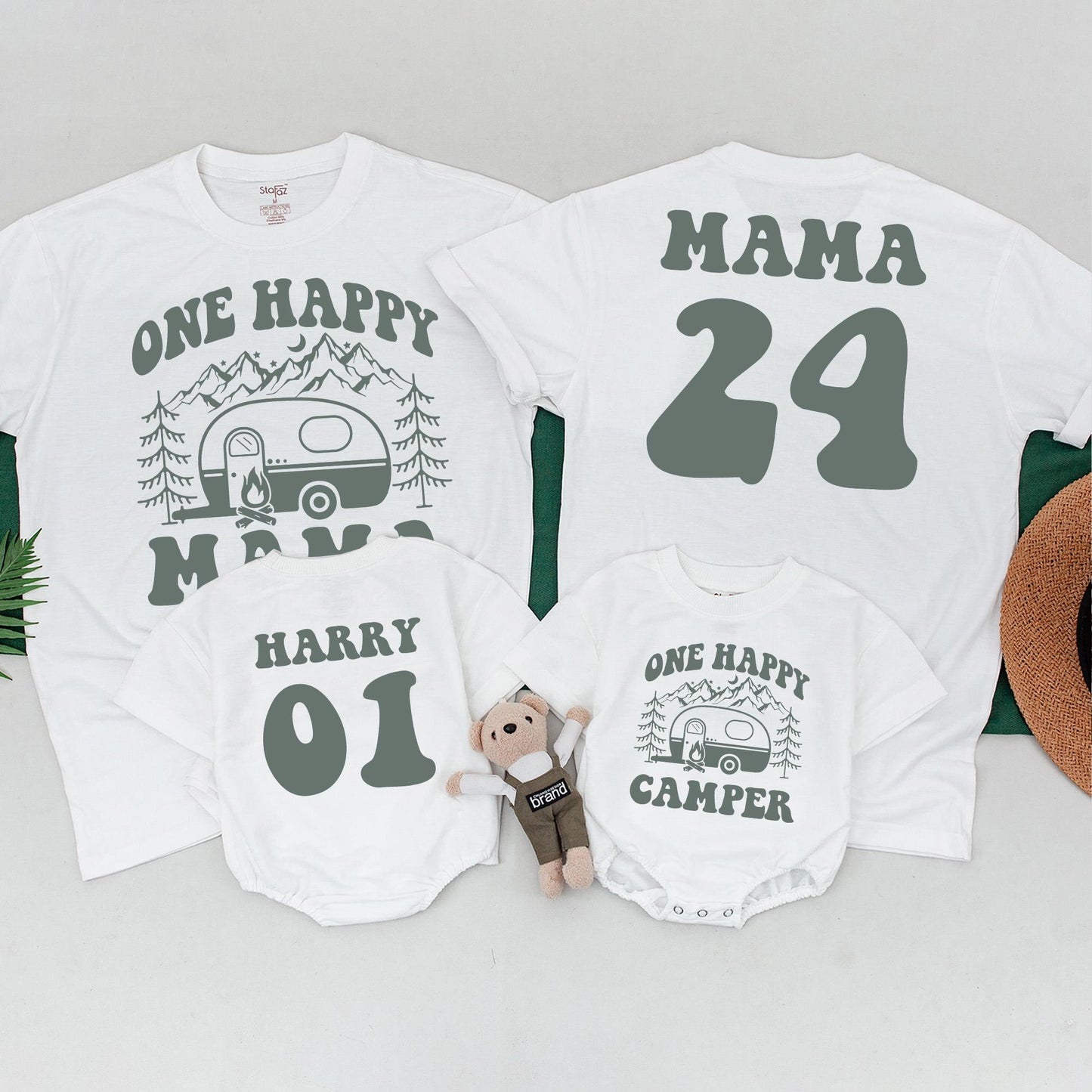 One Happy Camper 1st Birthday Shirt Matching Family Tees Camp Outfit Baby Toddler Boy Girl First Birthday Party Camp Mommy and Me