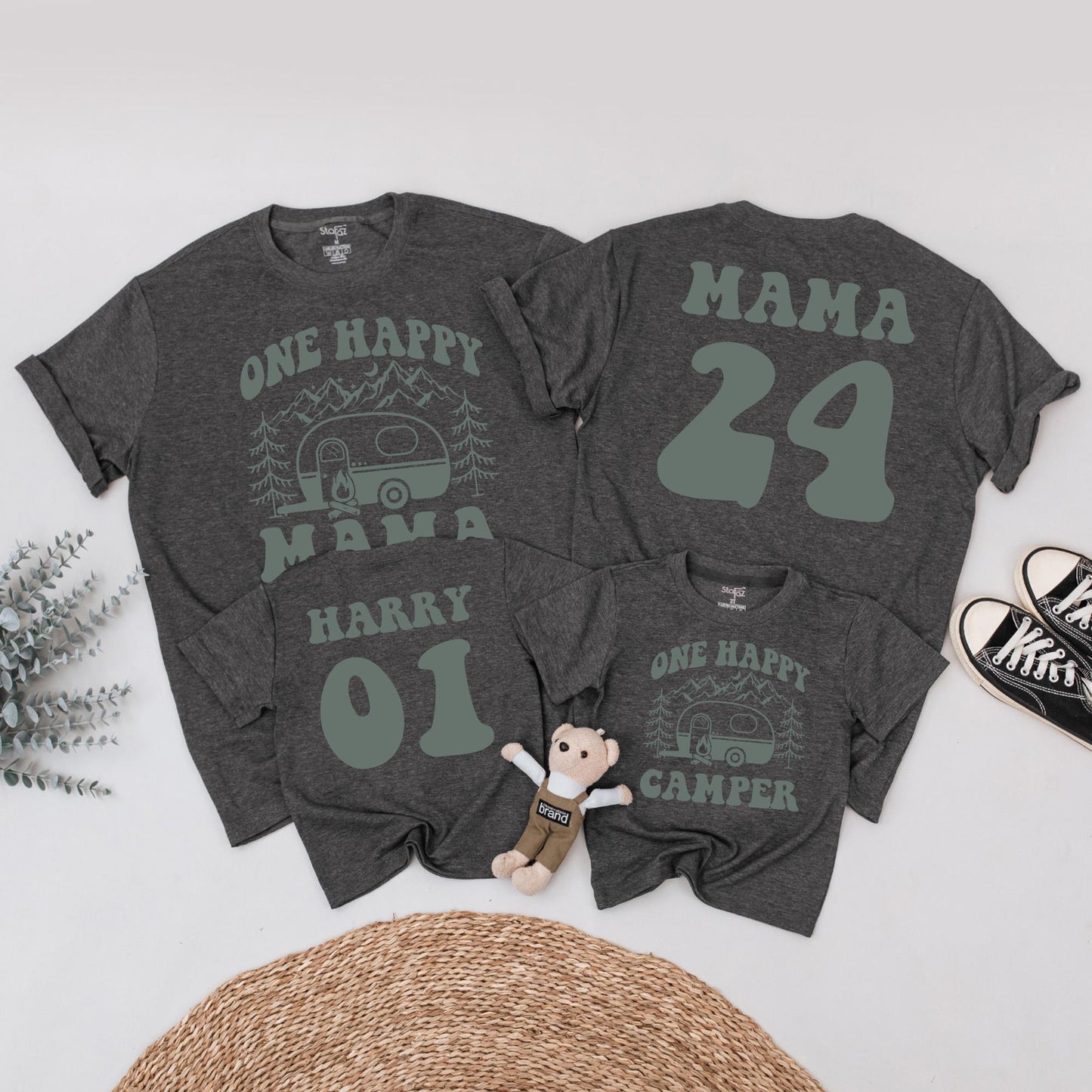 One Happy Camper 1st Birthday Shirt Matching Family Tees Camp Outfit Baby Toddler Boy Girl First Birthday Party Camp Mommy and Me