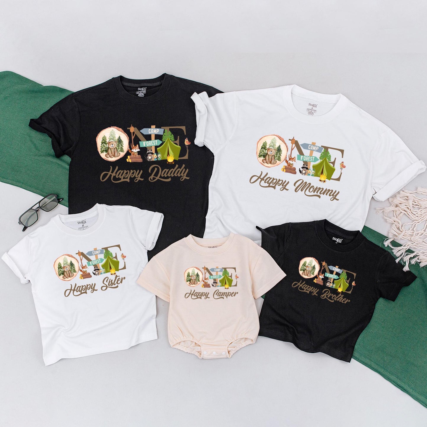 One Happy Camper First Birthday Shirt Toddler Camping Outfit Matching Family Tees Mommy and Me