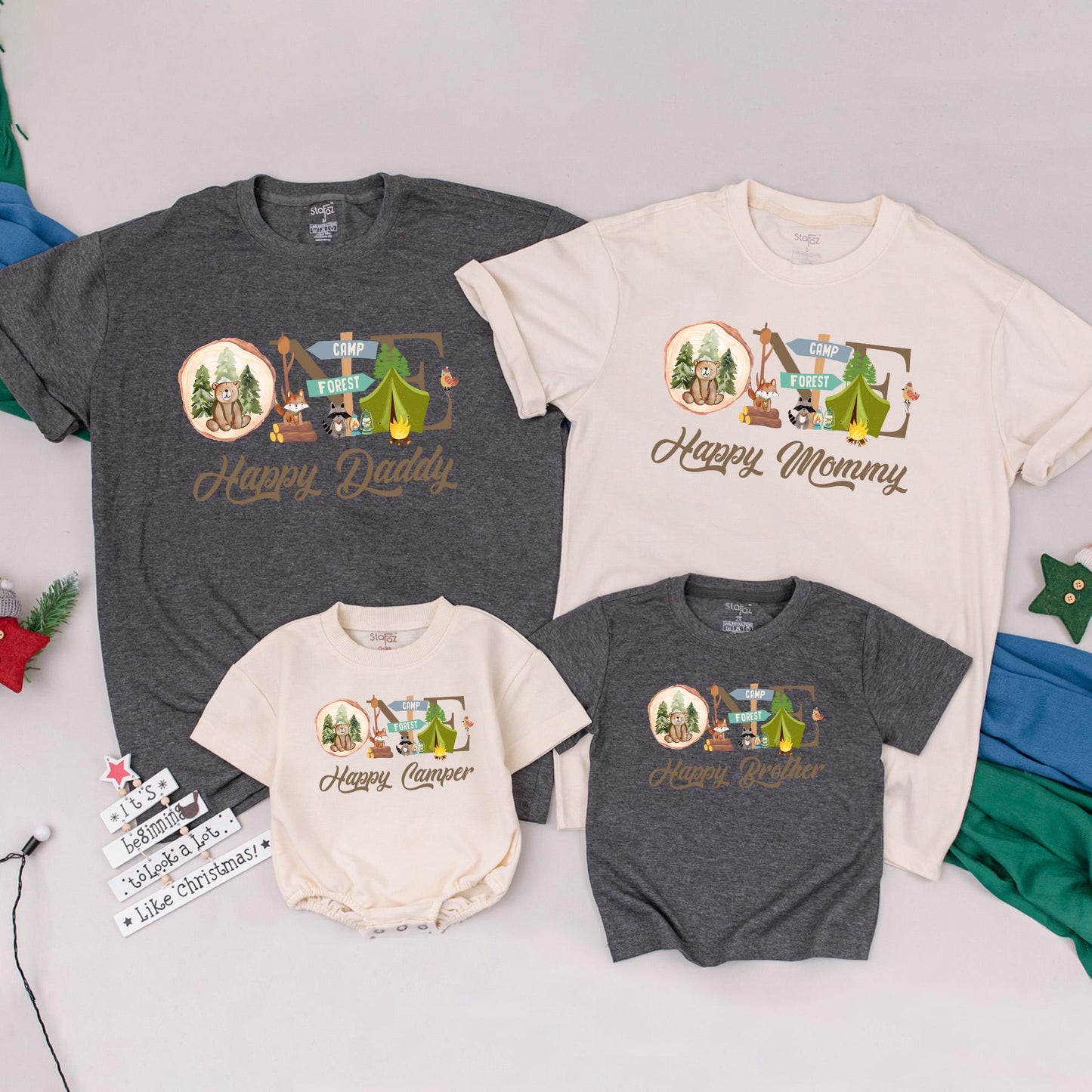 One Happy Camper First Birthday Shirt Toddler Camping Outfit Matching Family Tees Mommy and Me