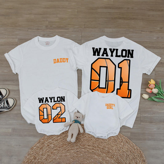 Basketball Daddy Daughter Son Matching Shirt Custom Name Number Parent Child Sport Tee Father's Day Gift