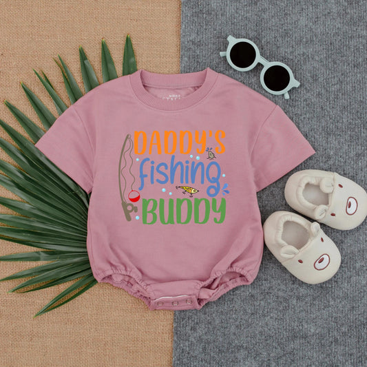 Daddy’s Fishing Buddy Baby Romper Short Sleeve Bubble Outfit for Baby Boys & Girls Adorable Summer Fun Baby Shower Gift Idea