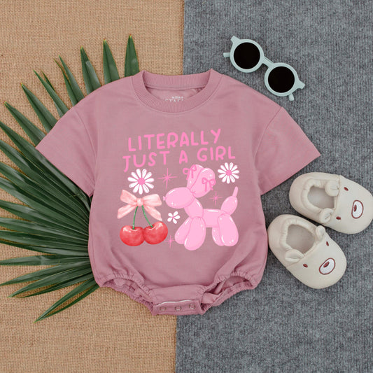 Literally Just A Girl Long Sleeve Bubble Romper Cute Toddler Baby Fall Outfit Adorable Baby Shower Gift