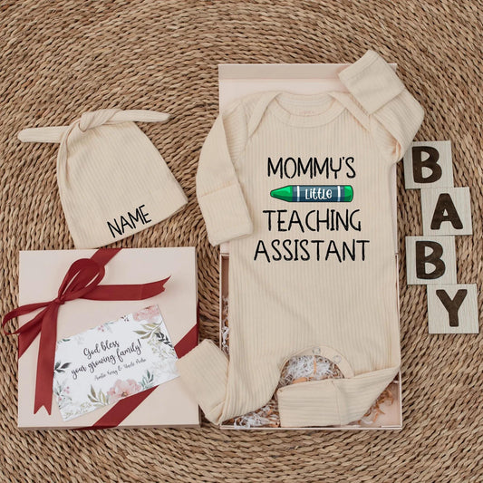 Mommy's Little Teaching Assistant Baby Bodysuit Cute School Outfit Gift Newborn Boy Girl Teacher Mom Baby Shower Gift