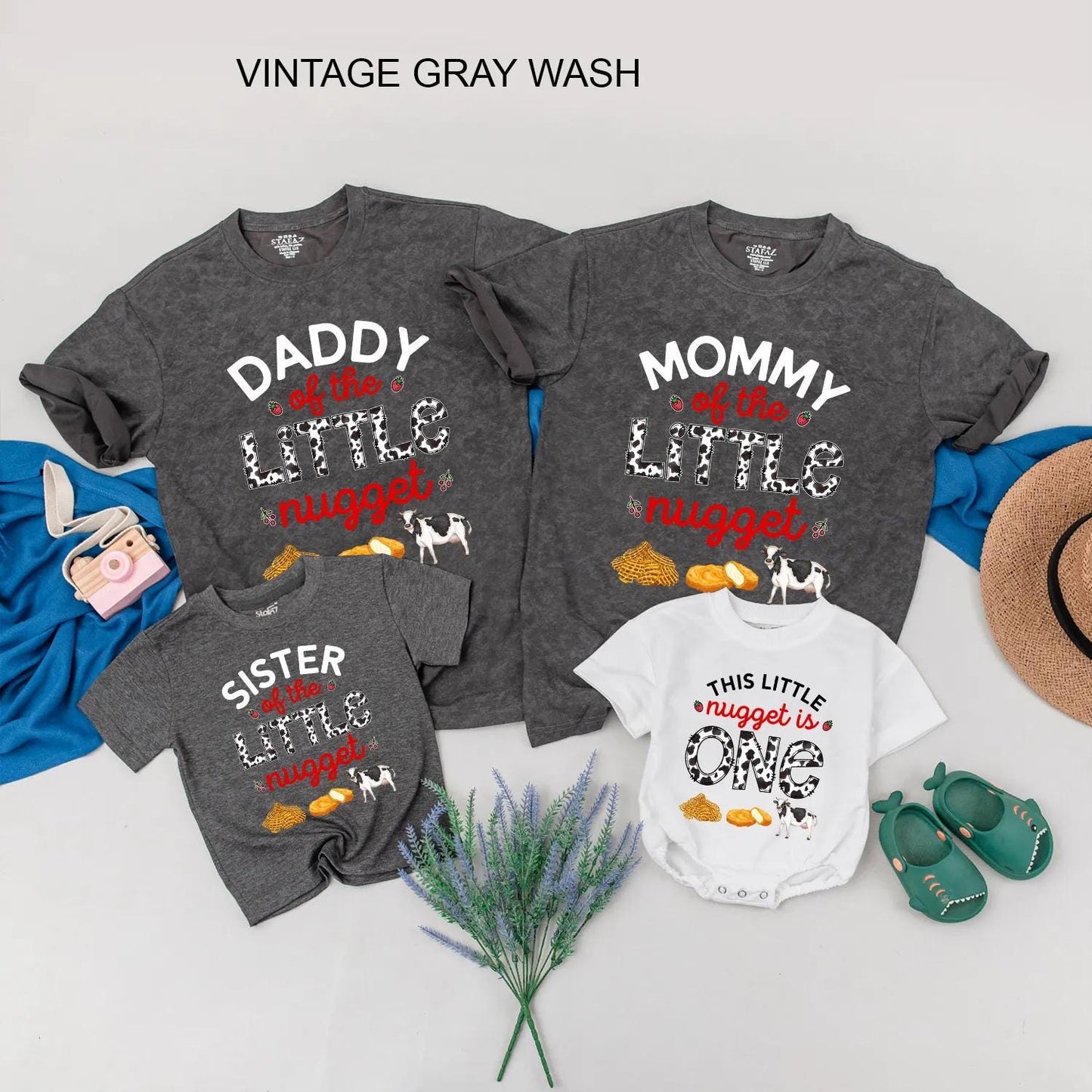 Custom Matching Family Little Nugget First Birthday Shirts Funny 1st Birthday Chicken Nugget Outfits for Baby Boy Party Celebration Clothes