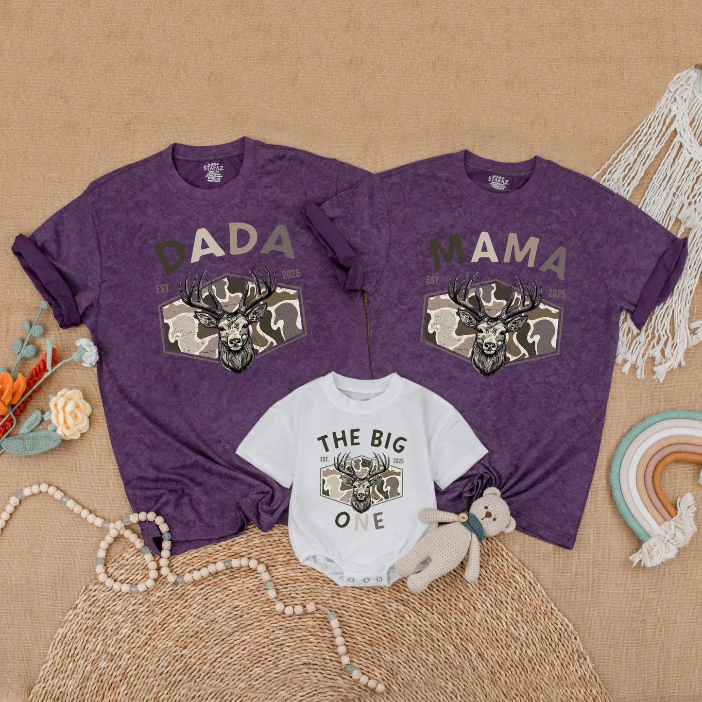 Matching Family Hunting Birthday Shirts: Dada, Mama, & The Big One! Deer Head Camo 1st Birthday Boy Gift, Rustic Style