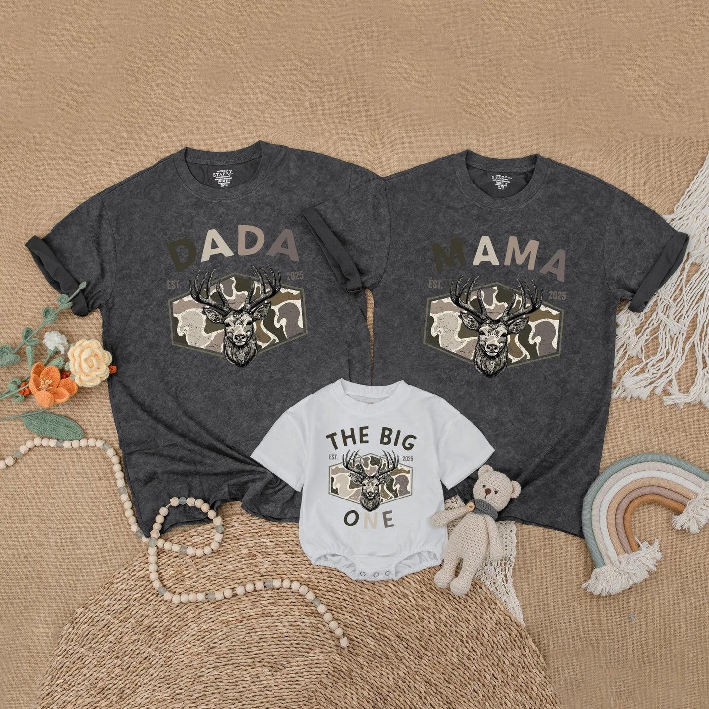 Matching Family Hunting Birthday Shirts: Dada, Mama, & The Big One! Deer Head Camo 1st Birthday Boy Gift, Rustic Style